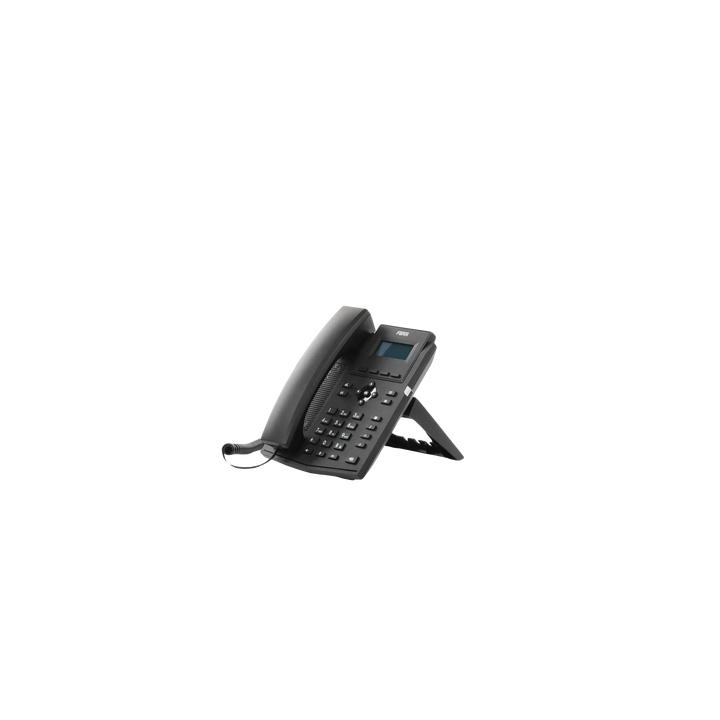 Teléfono IP empresarial para 2 lineas SIP con pantalla LCD,  Puertos Gigabit, Códec Opus, conferencia de 6 vías, PoE.