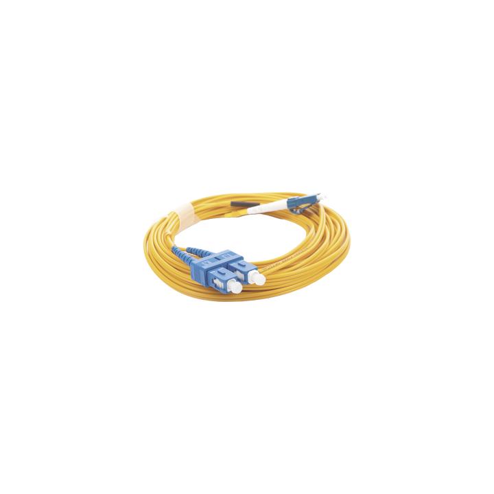 Jumper de Fibra Óptica Monomodo 9/125 LC/UPC-SC/UPC, PVC, 2.0 mm, Dúplex, Amarillo, 5 Metros (16.40 Pies)
