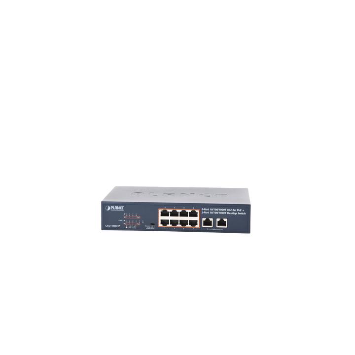 Switch de Escritorio No Administrable / 8 Puertos 10/100/1000T PoE+ 802.3at / 2 Puertos Uplink 10/100/1000T /