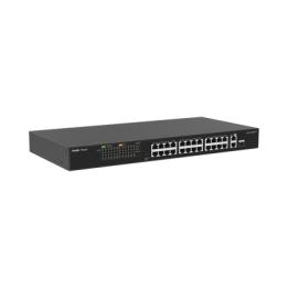Switch PoE+ no Administrable, hasta 370 Watts Ideal para CCTV, 24 Puertos 10/100 PoE+, 2 Uplinks Gigabit (1 SFP COMBO)