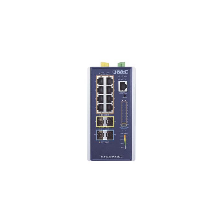 Switch Industrial Administrable Capa 3, Con 8 Puertos PoE Gigabit 802.3bt, 2 Puertos SFP de 1 G / 2.5 G, 2 Puertos SFP