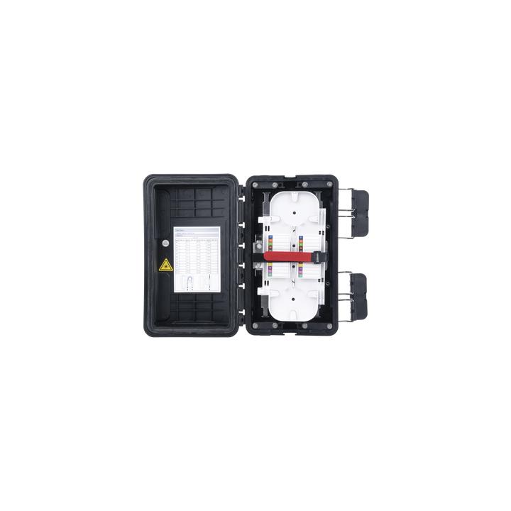 Caja de Distribución de Fibra Óptica, Hasta 96 Empalmes, Exterior IP65, Color Negro