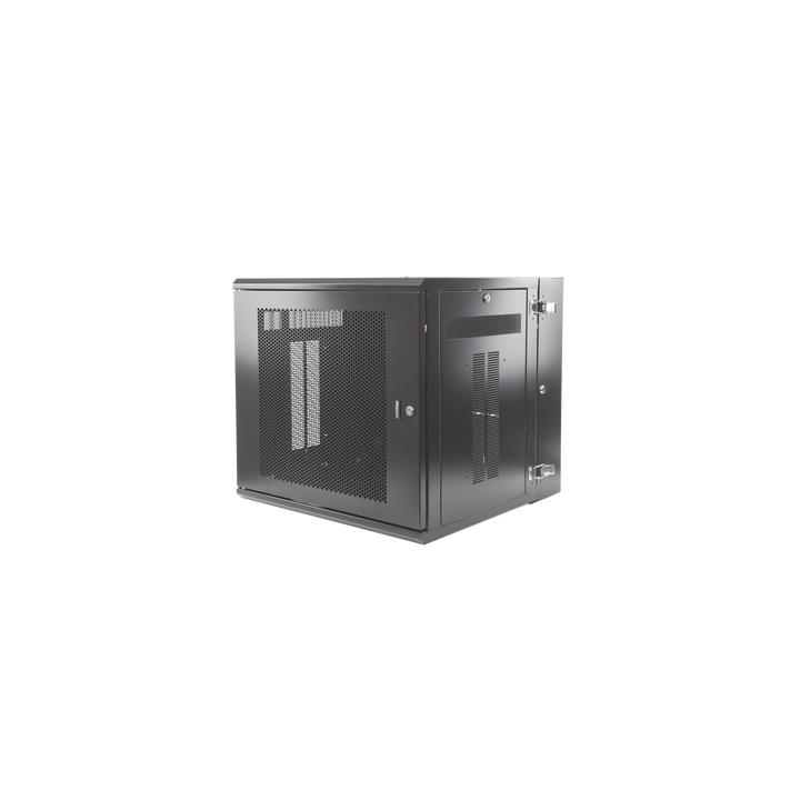 Gabinete PanZone de Montaje en Pared, de 19in, Puerta Ventilada, 12 UR, 635mm de Profundidad, Color Negro