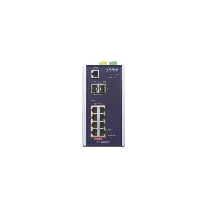 Switch Industrial Administrable Capa 2, 8 puertos PoE Gigabit 802.3af/at, 2 Puertos SFP de 1 / 2.5 Gigabit, Entrada de