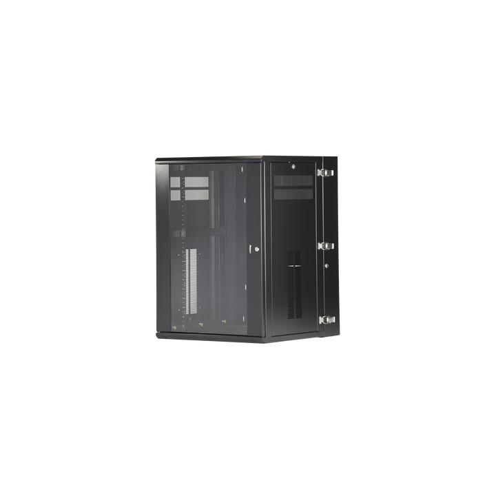 Gabinete PanZone de Montaje en Pared, de 19in, Puerta con Ventana de Seguridad, 18 UR, 635mm de Profundidad, Color Negro