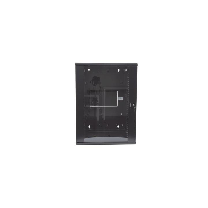 Gabinete PanZone de Montaje en Pared, de 19in, Puerta con Ventana de Seguridad, 18 UR, 635mm de Profundidad, Color Negro