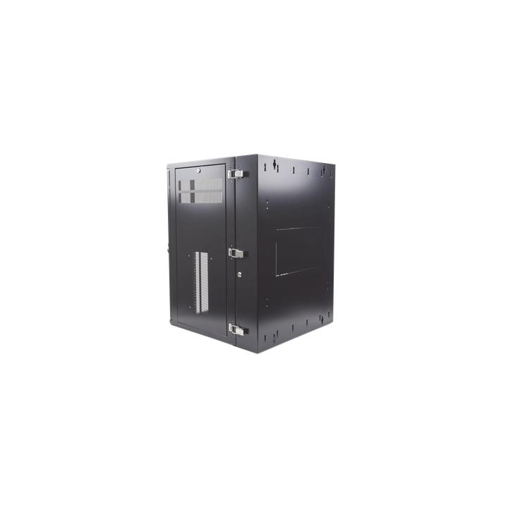 Gabinete PanZone de Montaje en Pared, de 19in, Puerta con Ventana de Seguridad, 18 UR, 635mm de Profundidad, Color Negro