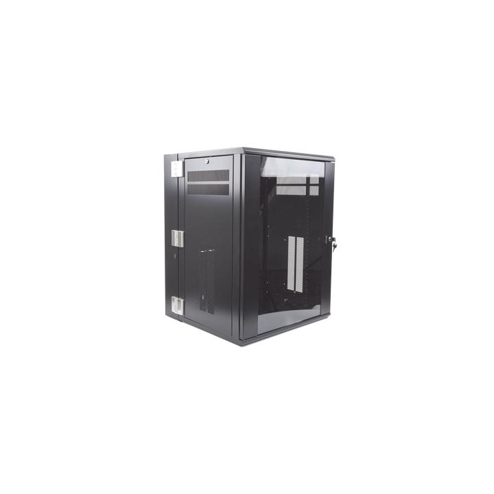 Gabinete PanZone de Montaje en Pared, de 19in, Puerta con Ventana de Seguridad, 18 UR, 635mm de Profundidad, Color Negro