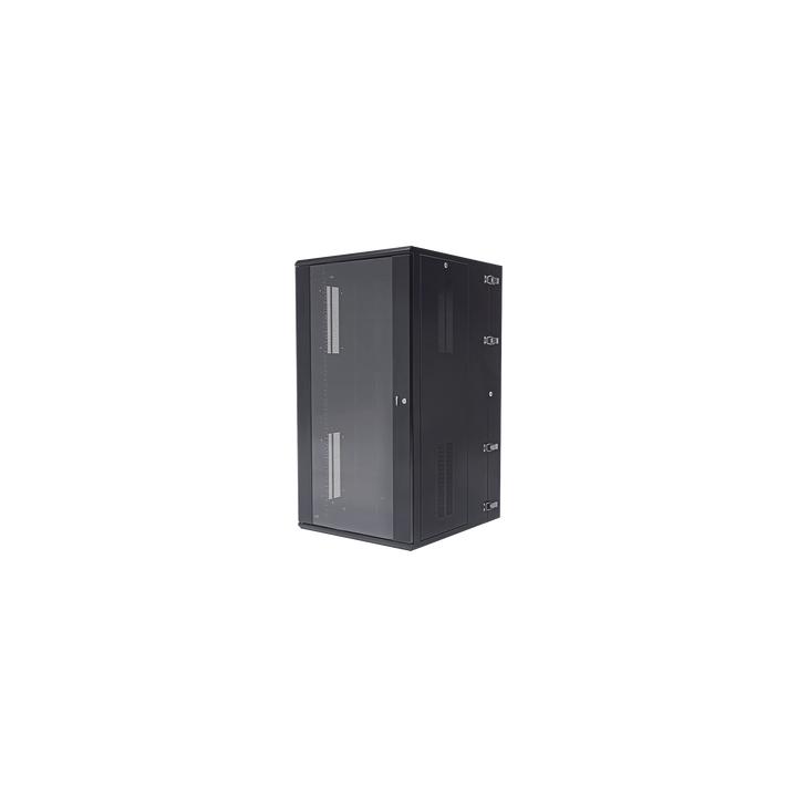 Gabinete PanZone de Montaje en Pared, de 19in, Puerta con Ventana de Seguridad, 26 UR, 762mm de Profundidad, Color Negro