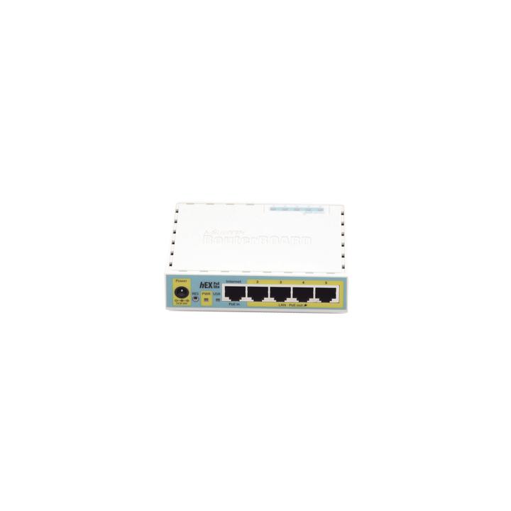 (hEX PoE LITE) RouterBoard, 5 Puertos Fast Ethernet, 4 con PoE Pasivo, 1 Puerto USB