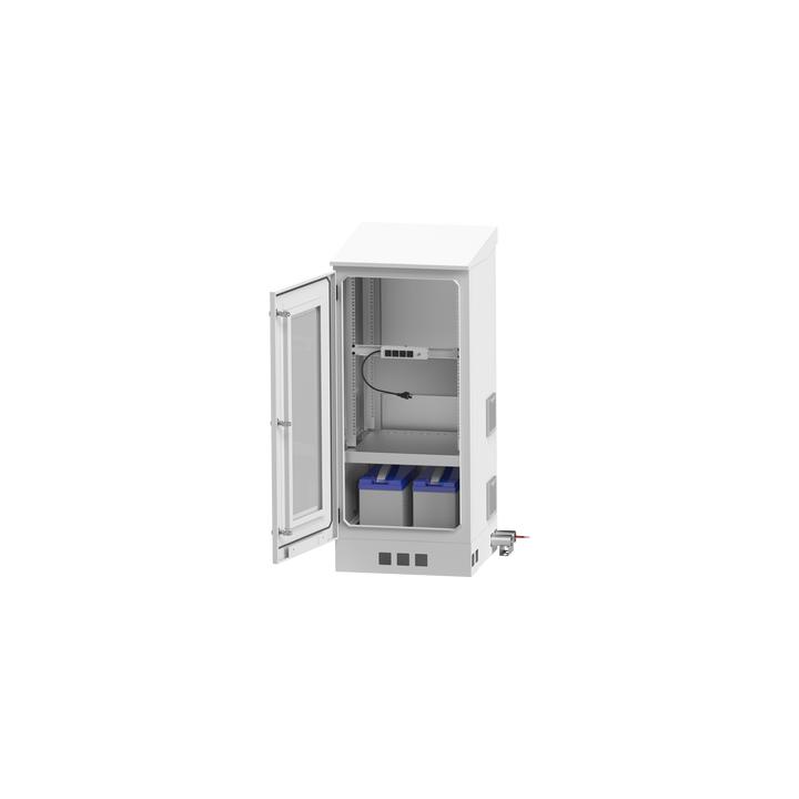 Gabinete de Piso para Exterior con Ventiladores y Termostato con Rack de 19" de 16 U + Espacio para Baterías, Se