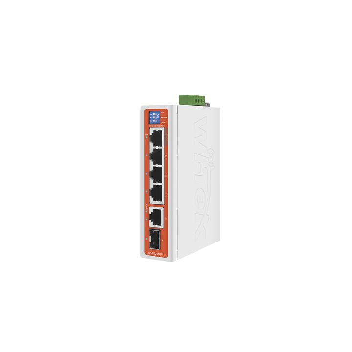 Switch Industrial / 4 Puertos 10/100 Mbps con PoE 802.3af/at / 2 Puertos Uplink Gigabit (1 Rj45 - 1 SFP) / PoE Hasta