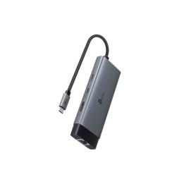 Adaptador HUB 6 en 1, 1 puerto USB-C entrada, 1 puerto HDMI 4K, 1 puerto Ethernet Gigabit, 1 puerto USB-C y 2 puertos