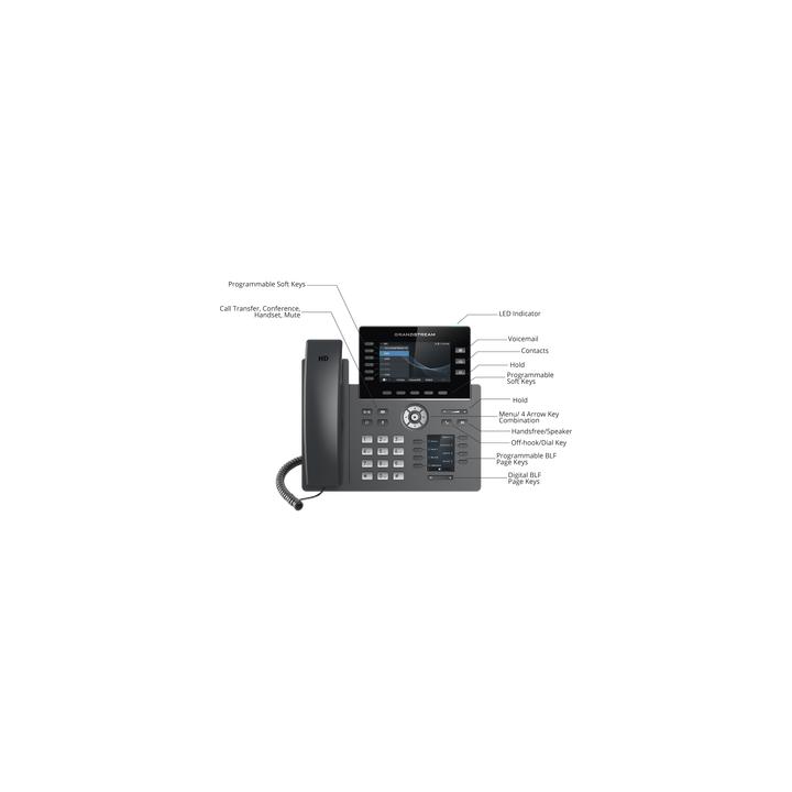 Teléfono IP Wi-Fi, Grado Operador, 6 líneas SIP con 6 cuentas, pantalla a color 4.3", puertos Gigabit, Bluetooth,