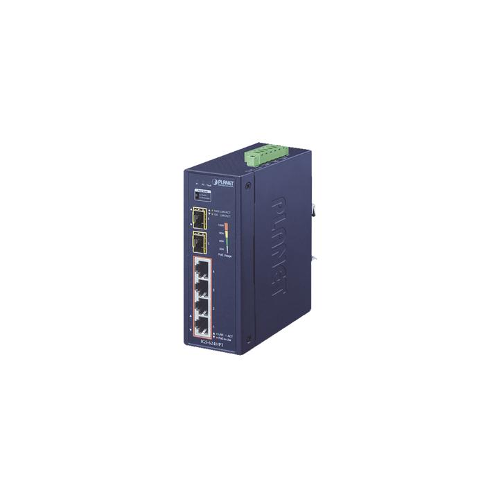 Switch PoE Industrial No Administrable de 4 Puertos PoE 10/100/1000T 802.3at, 2 Puertos SFP 10/1000X