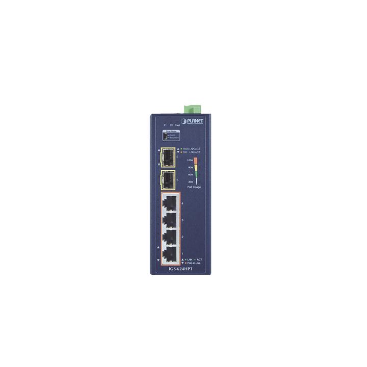 Switch PoE Industrial No Administrable de 4 Puertos PoE 10/100/1000T 802.3at, 2 Puertos SFP 10/1000X