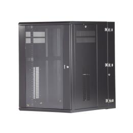 Gabinete PanZone de Montaje en Pared, de 19in, Puerta con Ventana de Seguridad, 18 UR, 762mm de Profundidad, Color Negro