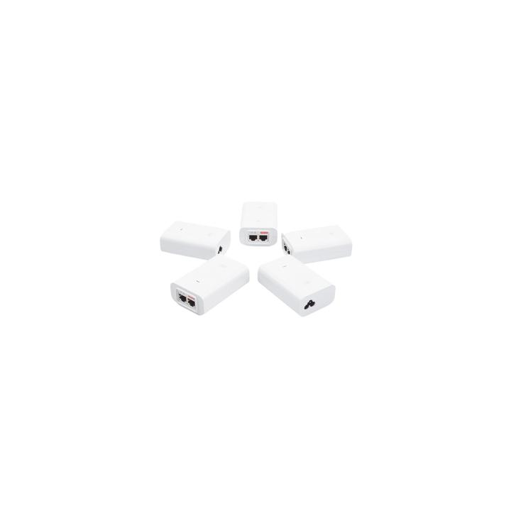 5 Unidades del Adaptador PoE Ubiquiti de 24 VDC, 1.0 A con puerto Gigabit, color blanco