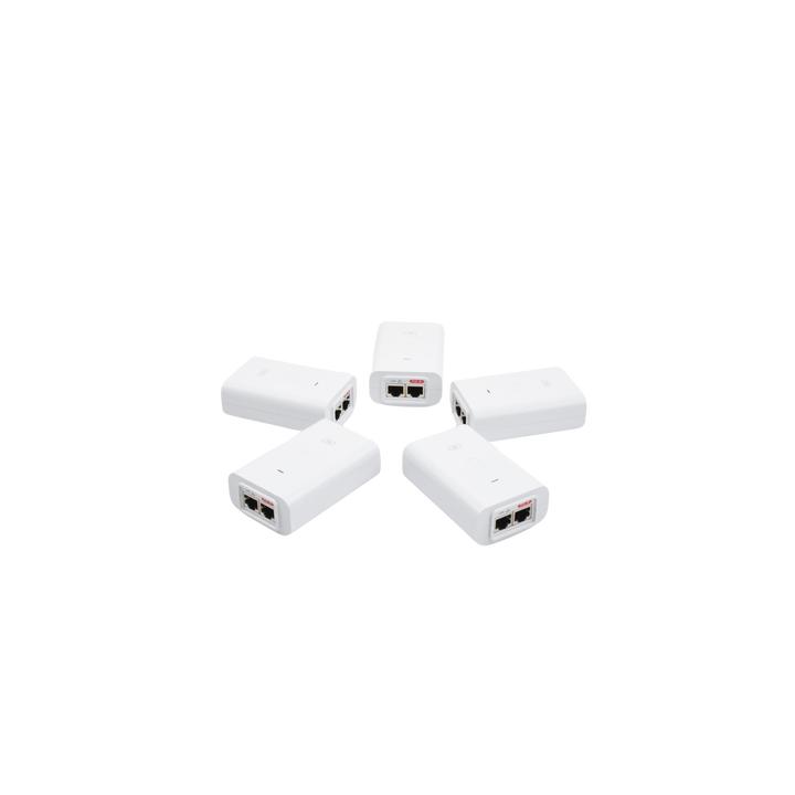 5 Unidades del Adaptador PoE Ubiquiti de 24 VDC, 0.5 A con puerto Gigabit, color blanco