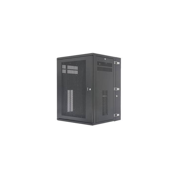 Gabinete PanZone de Montaje en Pared, de 19in, Puerta Ventilada, 18 UR, 635mm de Profundidad, Color Negro