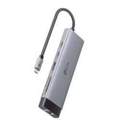 Adaptador HUB 9 en 1, 1 puerto USB-C entrada, 1 puerto HDMI 4K, 1 puerto Ethernet Gigabit, 1 puerto SD y MicroSD, 1