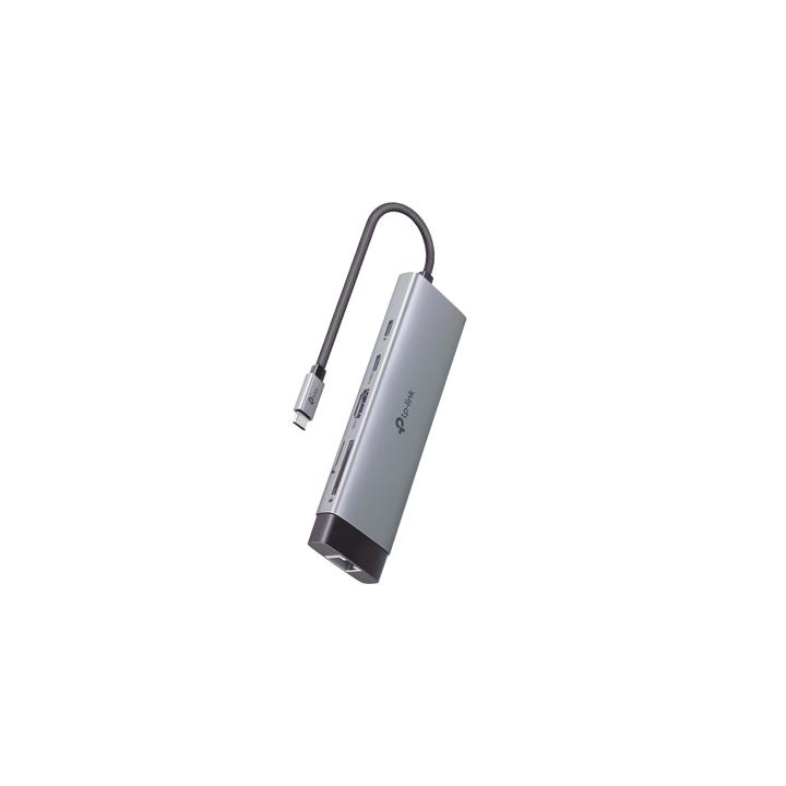 Adaptador HUB 9 en 1, 1 puerto USB-C entrada, 1 puerto HDMI 4K, 1 puerto Ethernet Gigabit, 1 puerto SD y MicroSD, 1