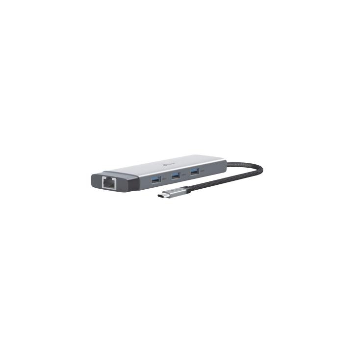 Adaptador HUB 9 en 1, 1 puerto USB-C entrada, 1 puerto HDMI 4K, 1 puerto Ethernet Gigabit, 1 puerto SD y MicroSD, 1