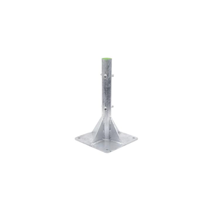 Base para Mástil Hasta 2" con Opresores, Base de 50 x 50 cm y Tubo de 80 cm Ced. 30. Galv. Inmersión.