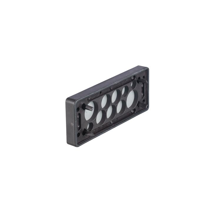 Pasacable de 10 Orificios de Marco Rectangular, IP65, 4.41" X 1.42", para Cables no Terminados, Color Negro.