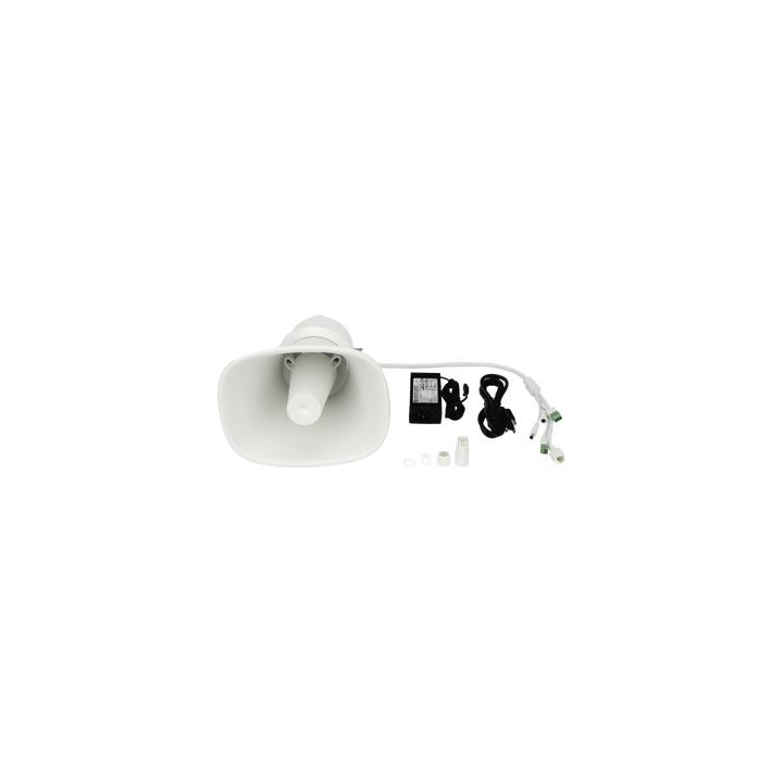 Bocina (Altavoz IP ) | Tipo Trompeta | 25 Watts | 24VCD | Exterior IP67 | Metal | Entrada de alarma | Voceo en tiempo