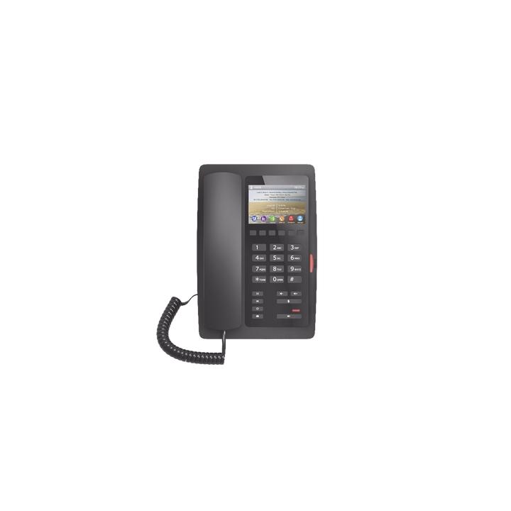 Teléfono IP Hotelero / Pantalla LCD Color 3.5" / 2 Líneas SIP / 6 Teclas Programables Hotline / Puerto USB Carga /