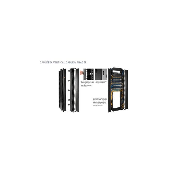 Organizador Vertical CableTek, Sencillo (Solo Frontal), Para Rack Abierto de 45 Unidades, 6 in de Ancho, Color Negro