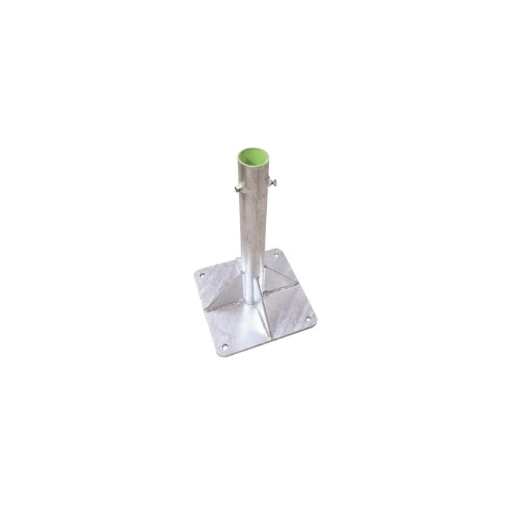 Base para Mástil Hasta 2" con Opresores, Base de 30 x 30 cm y Tubo de 50 cm Ced. 30. Galv. Inmersión.