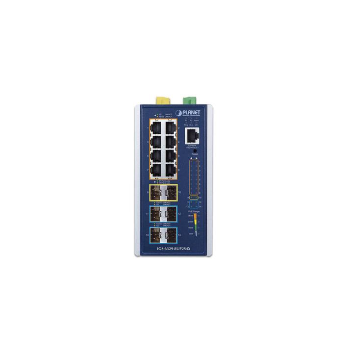 Switch Industrial Capa 3 de 8 Puertos 10/100/1000T PoE 802.3bt, 2 Puertos SFP 1 G/2.5 G, 4 Puertos SFP 10G,