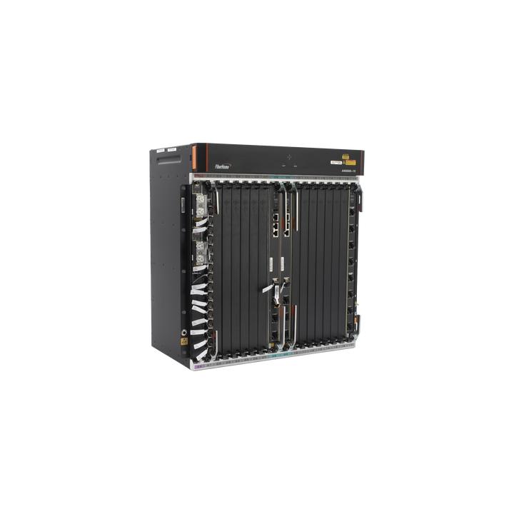 OLT Carrier Class Modular GPON, 14 Ranuras de Servicio, Incluye 1 Tarjeta de Servicio, Doble fuente -48Vcc, 11 UR,