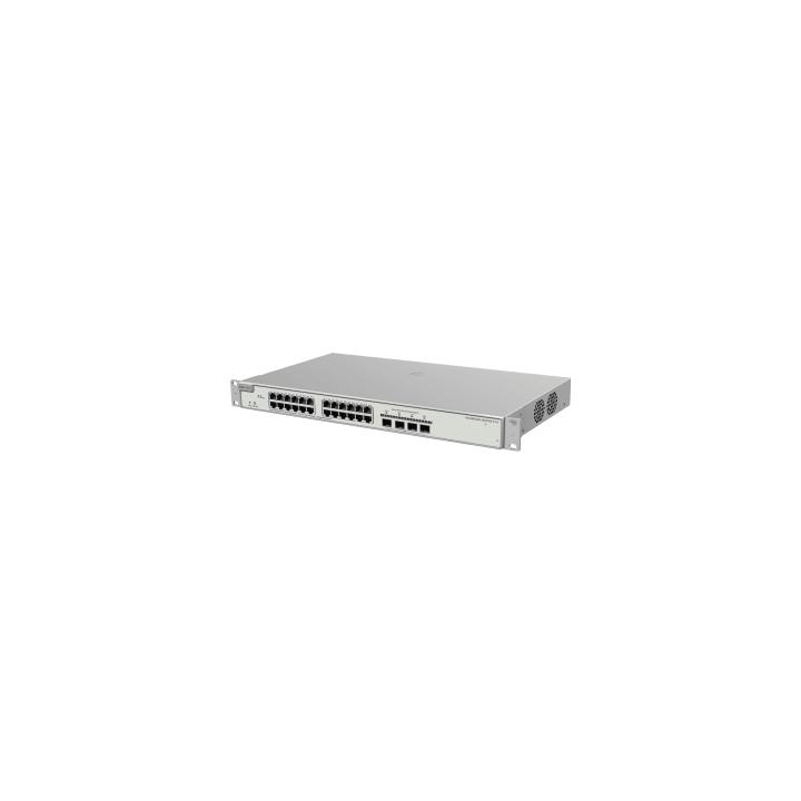 Switch Administrable Capa 3 con 24 puertos Gigabit PoE 802.3af/at + 4 SFP+ para fibra 10Gb, gestión gratuita desde la