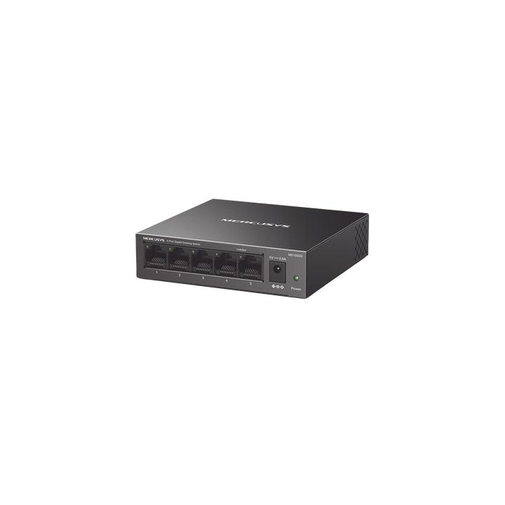 Switch NO Administrable / Para escritorio / Carcasa de metal / 5 puertos 10/100/1000 Mbps / Diseño Compacto / Plug and