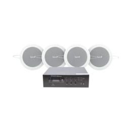 KIT de Amplificador de 120W para Escritorio | 4 Altavoces de Plafón de 4in | 3 - 6W | Sistema 70/100V
