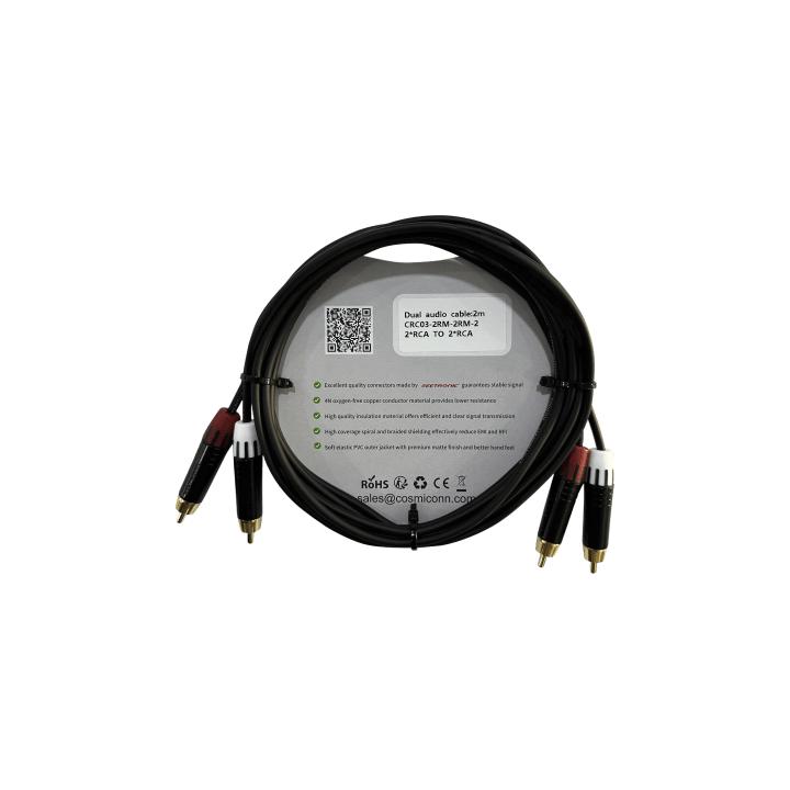 Cable 2 RCA x 2 RCA, conectores negros, con diferenciador de blanco y rojo (2x MT380-RD - 2x MT380-WH), length 2m