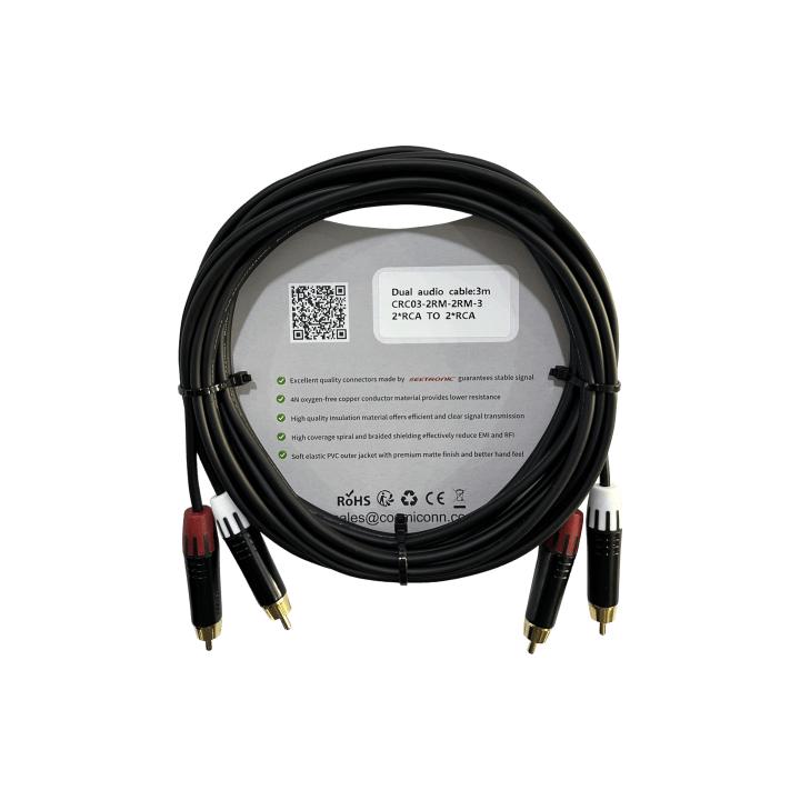 Cable 2 RCA x 2 RCA, conectores negros, con diferenciador de blanco y rojo (2x MT380-RD - 2x MT380-WH), length 3m