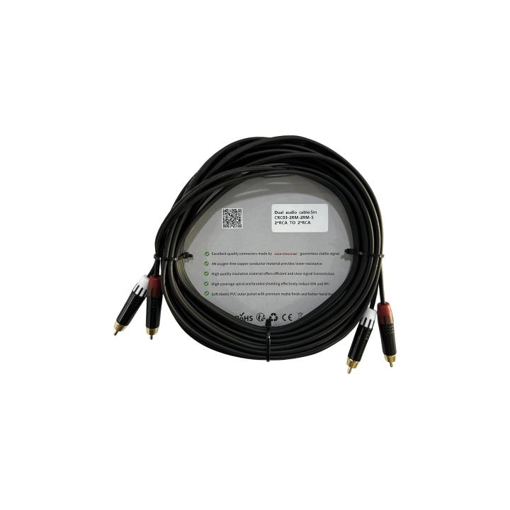 Cable 2 RCA x 2 RCA, conectores negros, con diferenciador de blanco y rojo (2x MT380-RD - 2x MT380-WH), length 5m