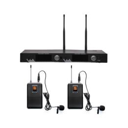 Kit de Microfonía inalámbrico | 2 Micrófonos de Lavalier | Receptor UHF | Pantalla LCD | 200 Canales | Gran