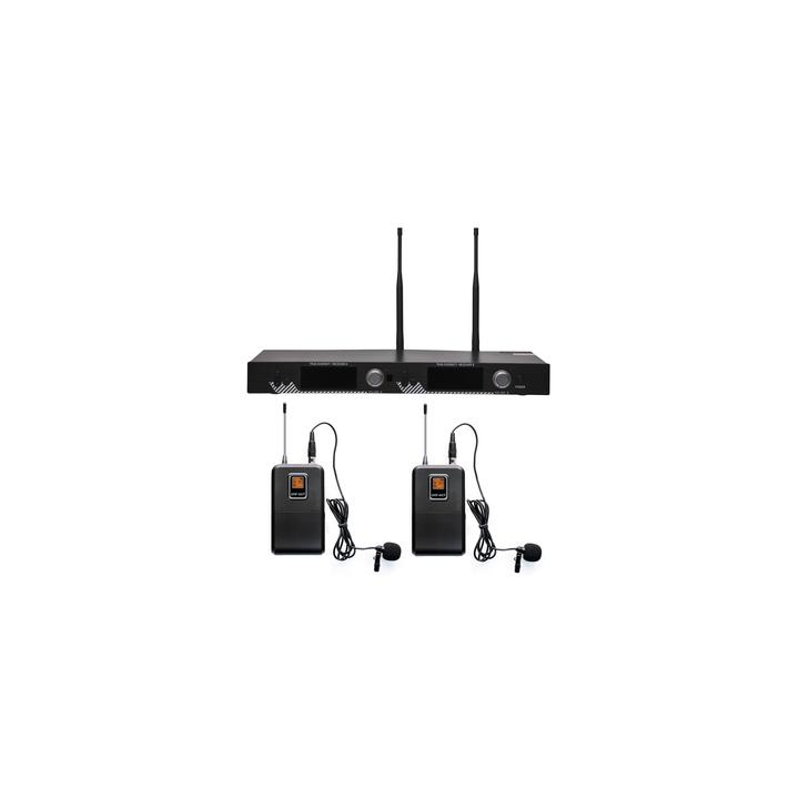 Kit de Microfonía inalámbrico | 2 Micrófonos de Lavalier | Receptor UHF | Pantalla LCD | 200 Canales | Gran