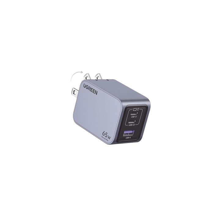 Cargador de 65W serie Nexode Pro | 3 Puertos de Carga Rápida | 2 USB-C | 1 USB-A | Tecnología GaNInfinity | PD3.1 de