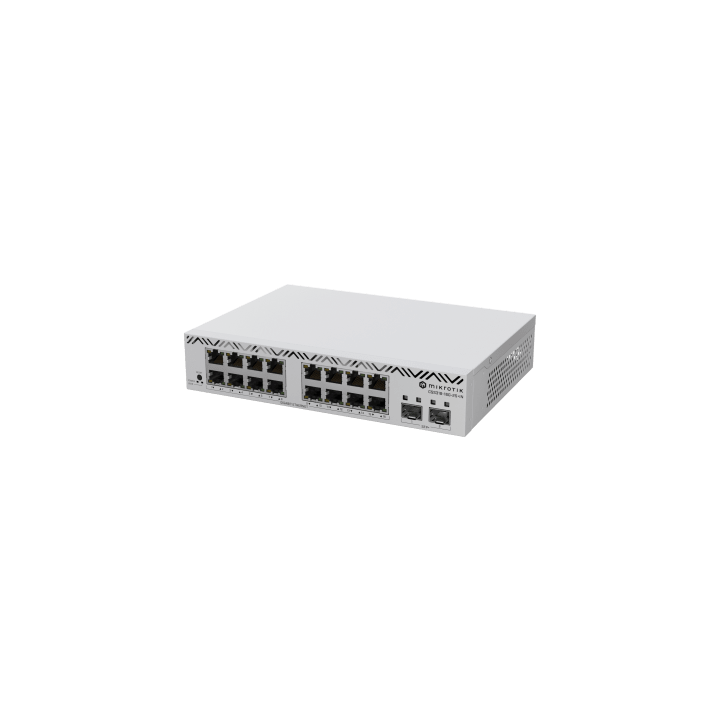 Switch MikroTik con 16 Puertos Gigabit Ethernet / 2 Puertos SFP+ 10G / Filtrado MAC y VLANs / SwOS Configuración Web