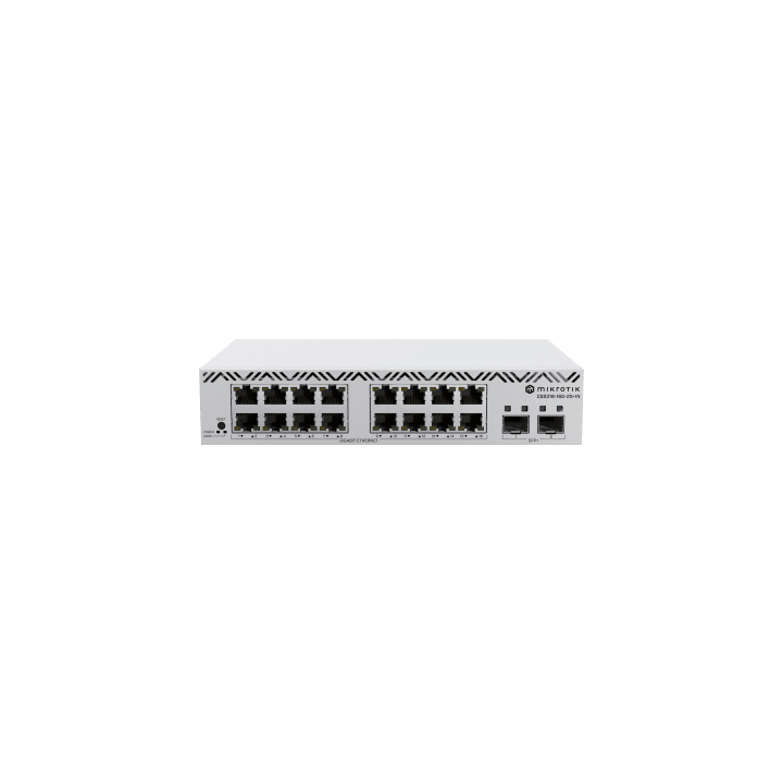 Switch MikroTik con 16 Puertos Gigabit Ethernet / 2 Puertos SFP+ 10G / Filtrado MAC y VLANs / SwOS Configuración Web