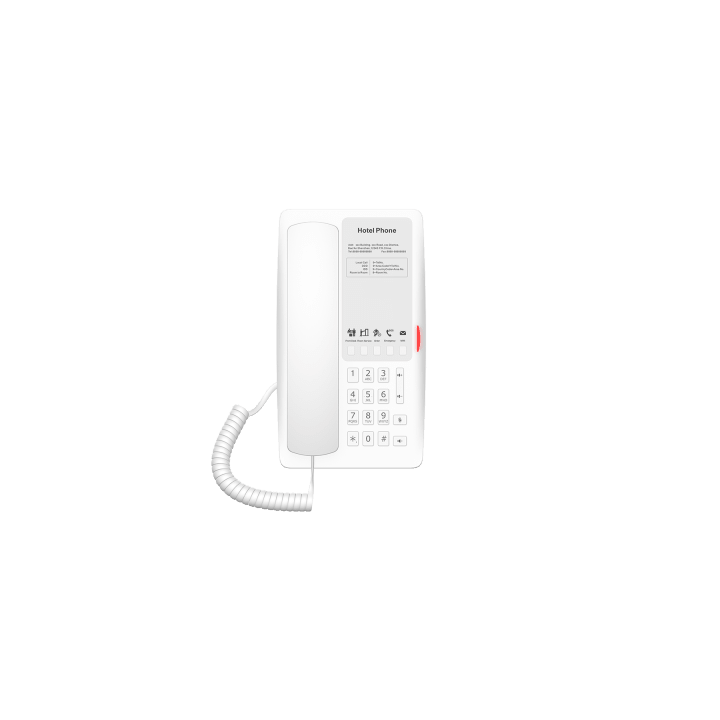Teléfono IP Hotelero / 2 Líneas SIP / 5 Teclas Programables / Puerto USB-A de Carga / PoE 802.3af / Diseño Blanco /
