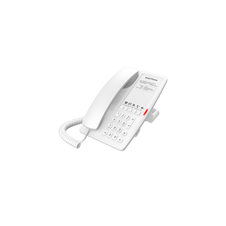Teléfono IP Hotelero / 2 Líneas SIP / 5 Teclas Programables / Puerto USB-A de Carga / PoE 802.3af / Diseño Blanco /