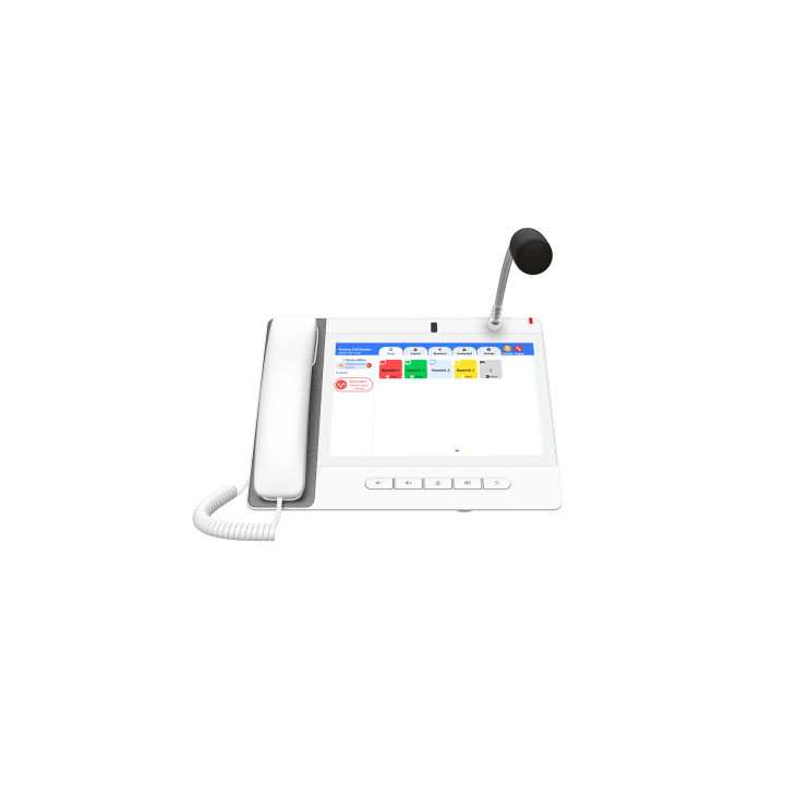 Teléfono IP Color Blanco Android 9.0 Empresarial para voceo 20 líneas SIP, pantalla táctil, Wi-Fi y Bluetooth, PoE,