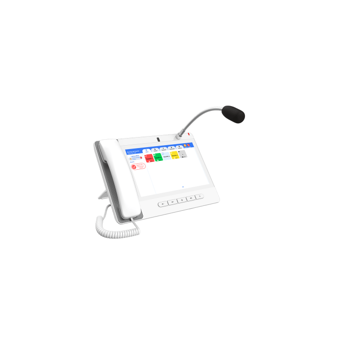 Teléfono IP Color Blanco Android 9.0 Empresarial para voceo 20 líneas SIP, pantalla táctil, Wi-Fi y Bluetooth, PoE,